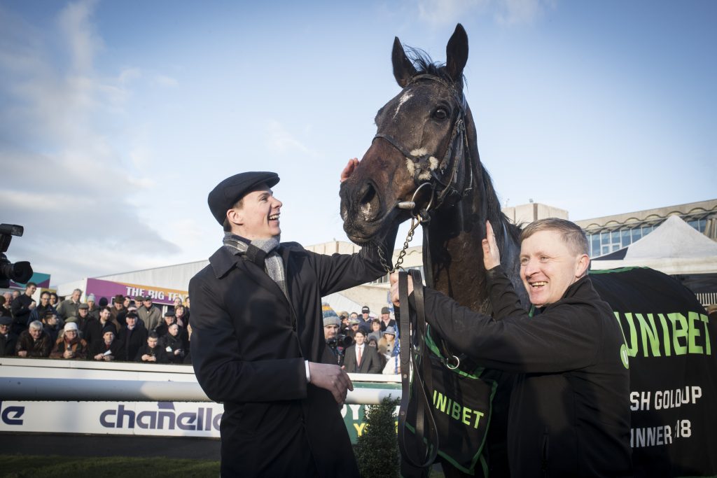 Joseph O'Brien celebrates winning the Irish Gold Cup with Edwulf