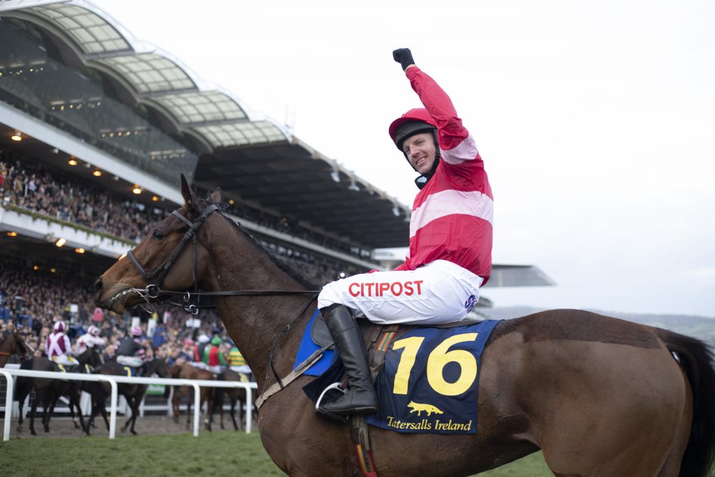 Noel Fehily celebrating his final Cheltenham Festival win
