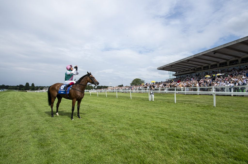 Frankie Dettori and Enable after winning the 2019 Sandown Eclipse