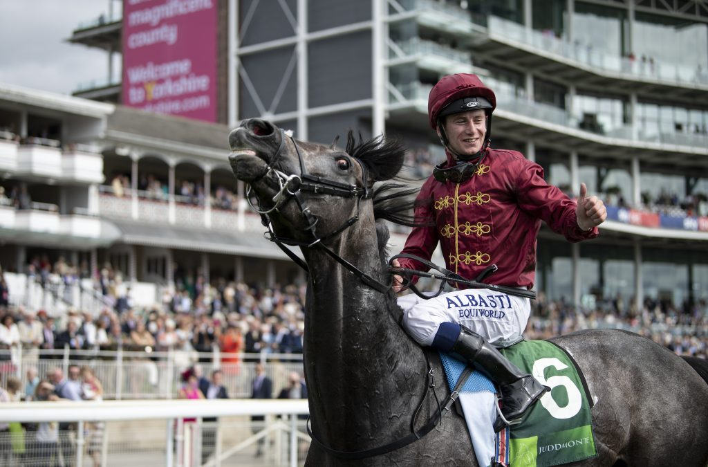 Roaring Lion and Oisin Murphy after winning the Juddmonte International at York 2018