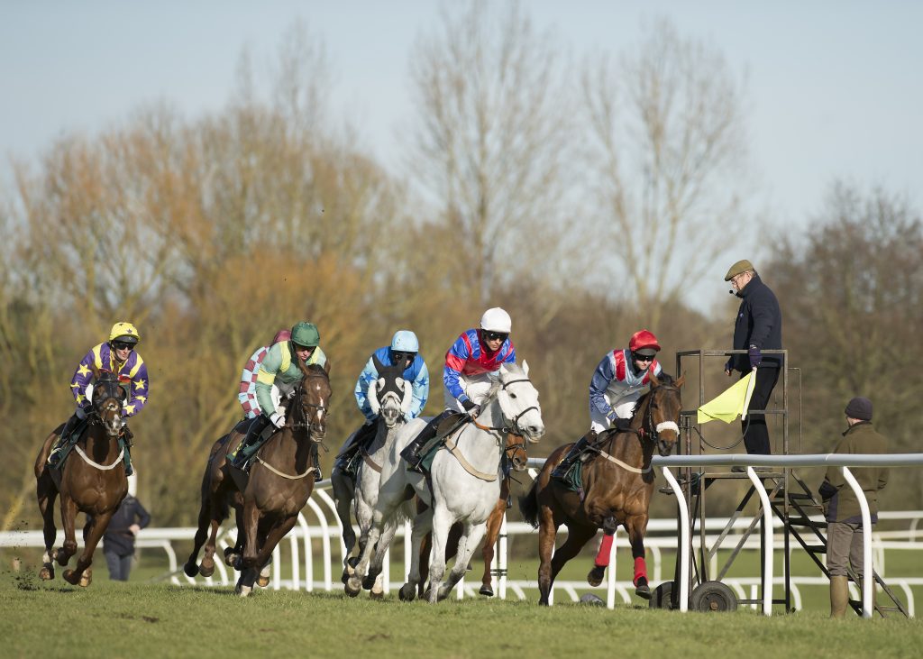 Razzle Dazzle 'Em leads the field in the 2m novice hurdle at Fakenham, 19/2/16
