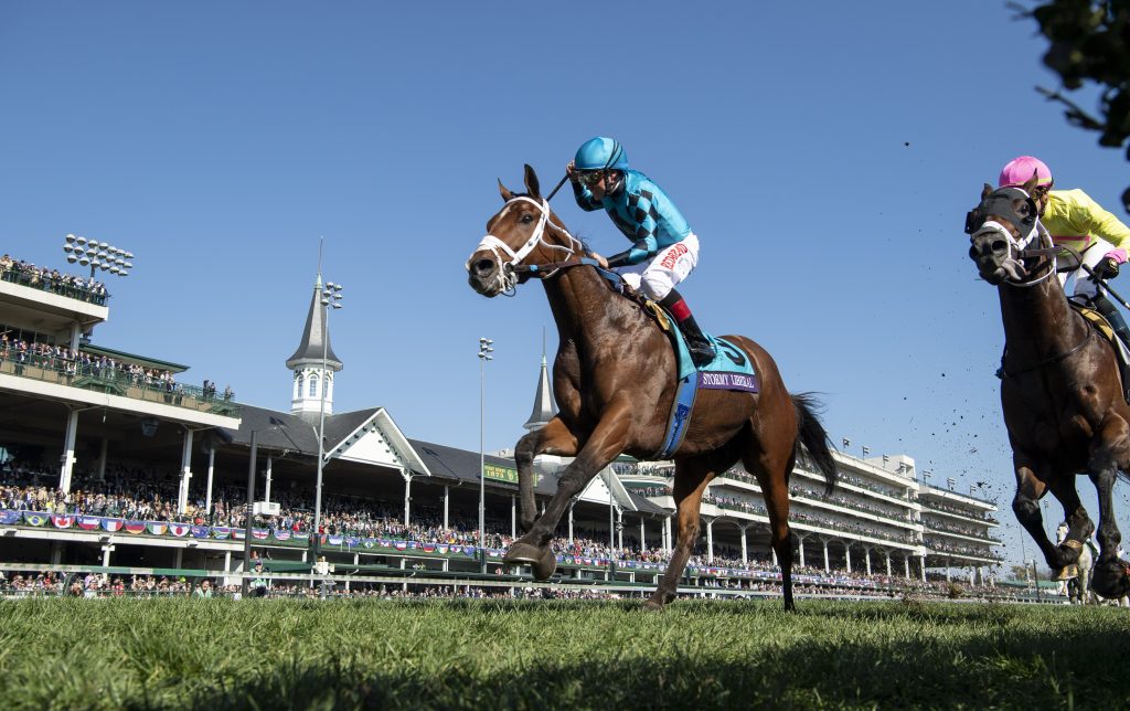 Stormy Liberal and Dryden Van Dyke winning the Turf Sprint at the 2018 Breeders' Cup