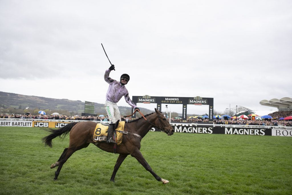 Nico de Boinville celebrates after winning the Triumph Hurdle