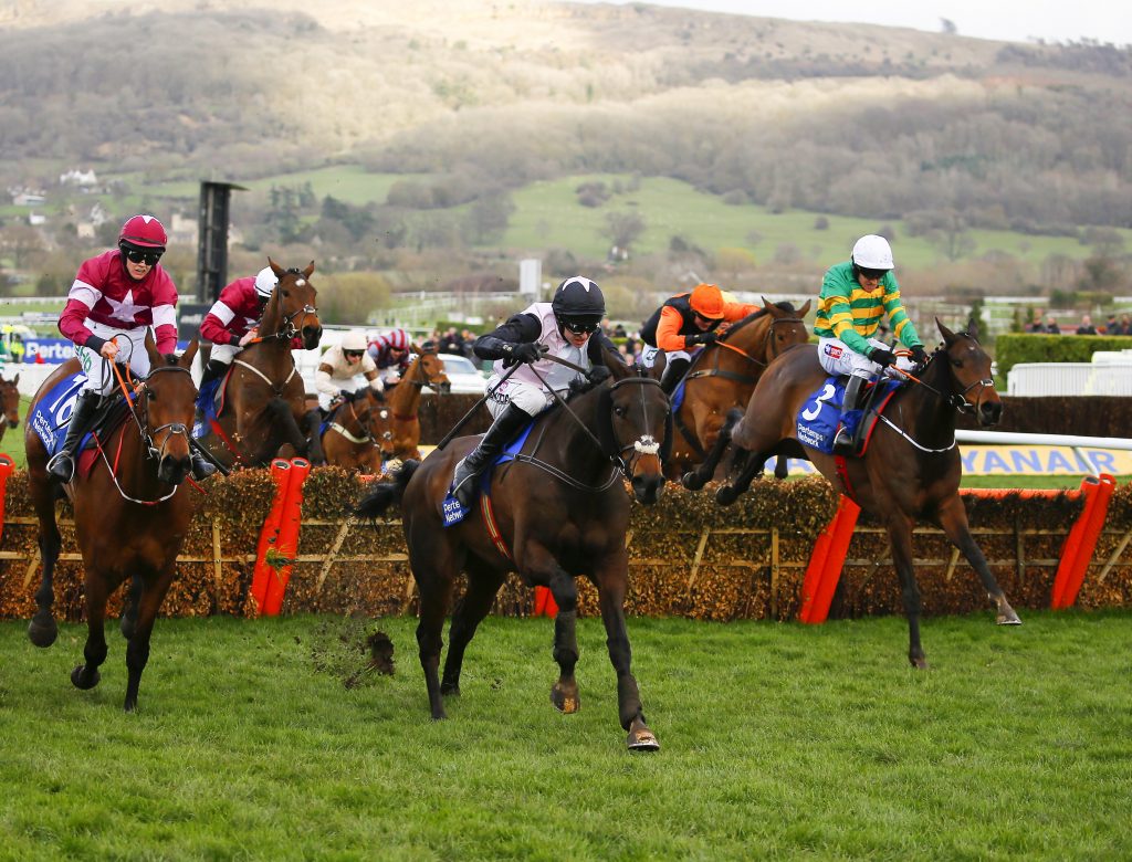 Sire Du Berlais taking the last in the Pertemps at the 2019 Cheltenham Festival